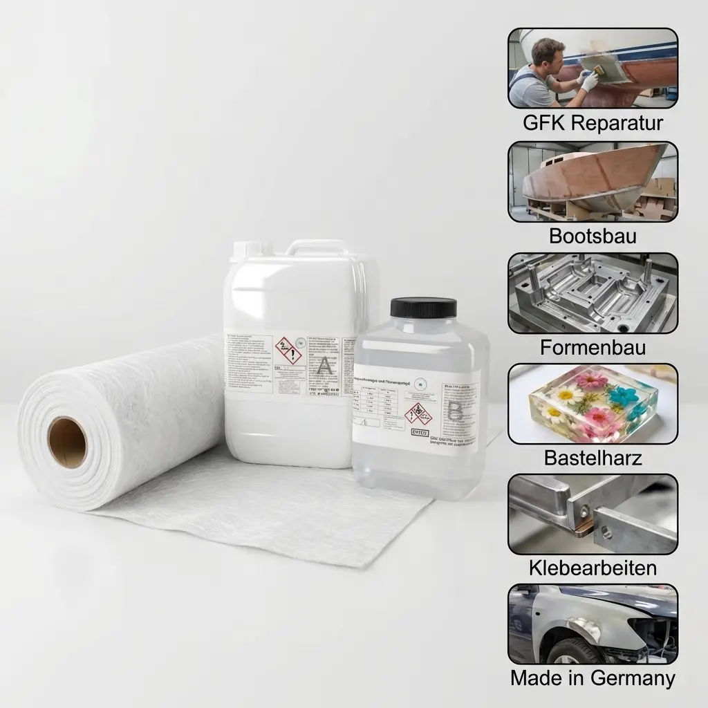 Epoxidharz 2kg | 3m² Glasfasermatte 600g/m² | GFK Set Epoxidharz 2kg | 3m² Glasfasermatte 600g/m² | GFK Set