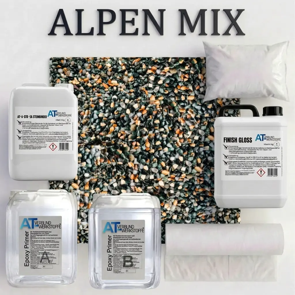 Steinteppich Profi-Set Vlies | Alpen Mix | 2,5m² Steinteppich Profi-Set Vlies | Alpen Mix | 2,5m²