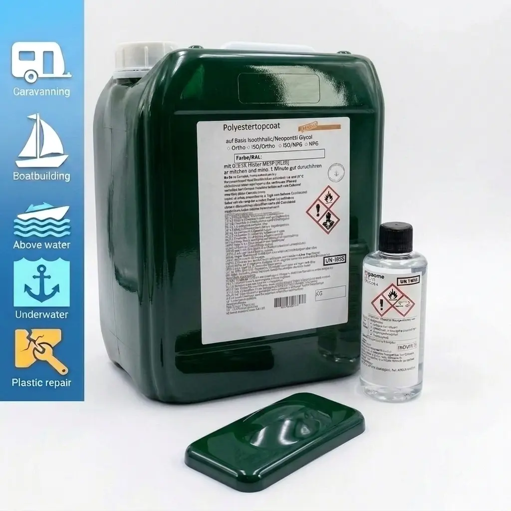 Topcoat iso + Härter | dunkelgrün | UV-stabil | Über- & Unterwasser einsetzbar | vielseitig einsetzbar Topcoat iso + Härter | dunkelgrün | UV-stabil | Über- & Unterwasser einsetzbar | vielseitig einsetzbar