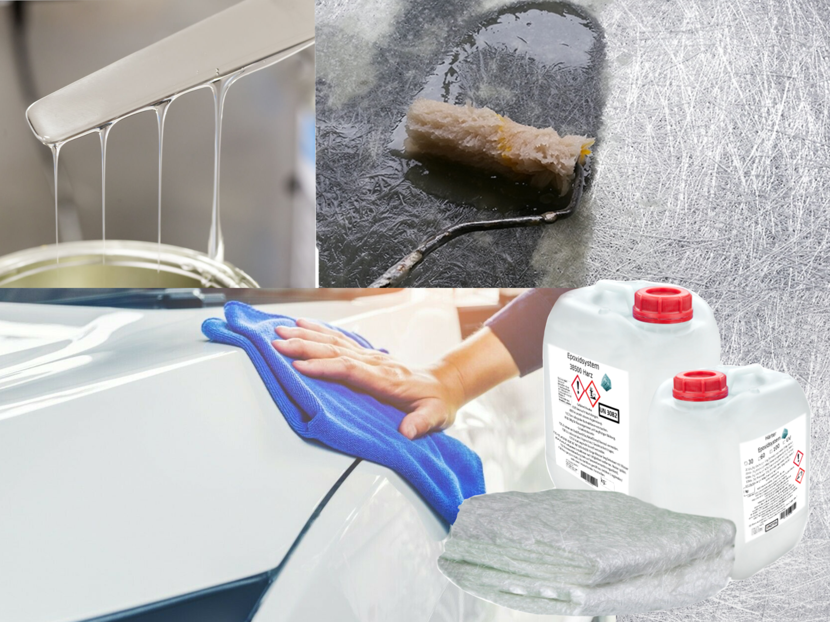 GFK-Set: 4kg Epoxidharz + 5m² Glasfasermatte 375g/m² GFK-Set: 4kg Epoxidharz + 5m² Glasfasermatte 375g/m²