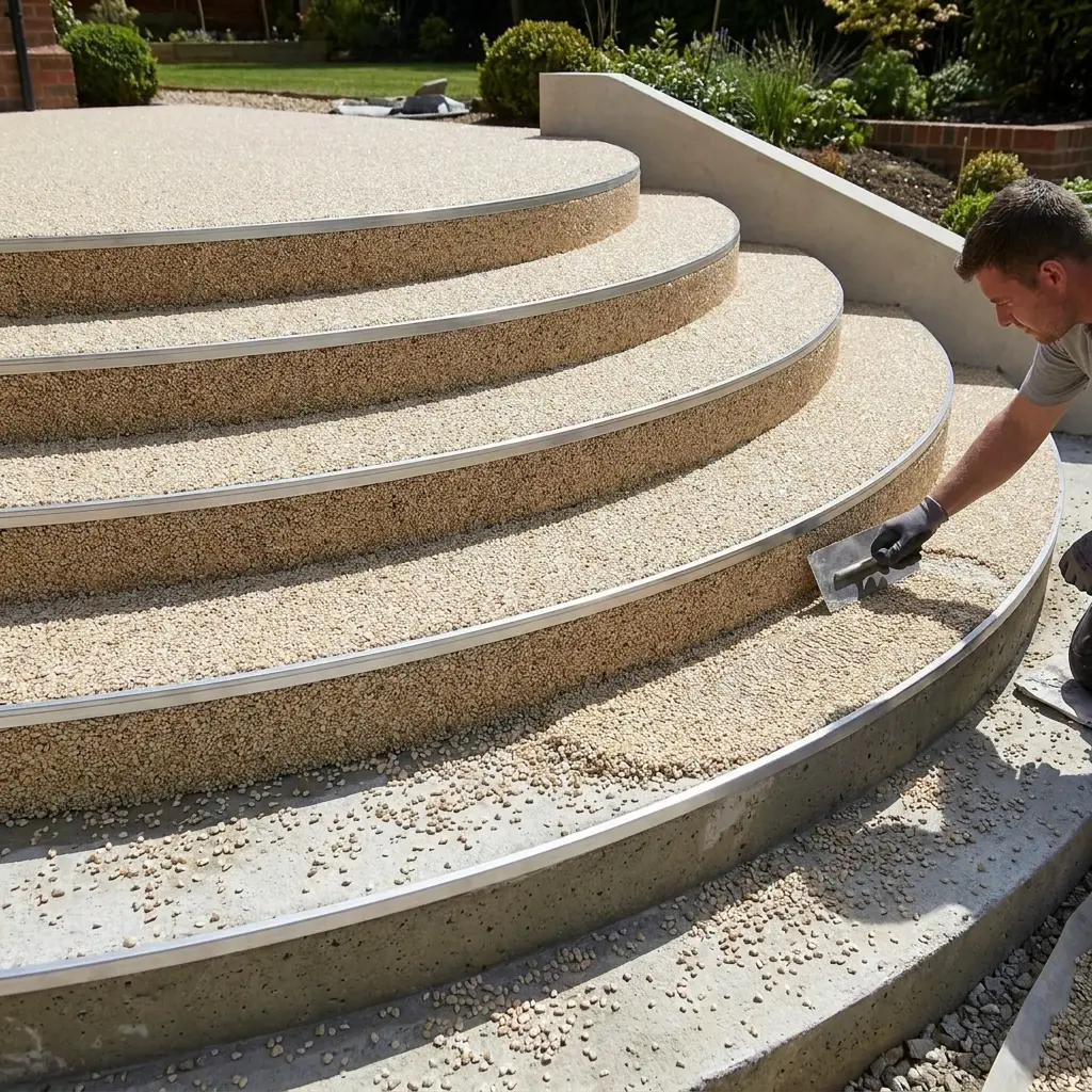 Steinteppich runde Treppe