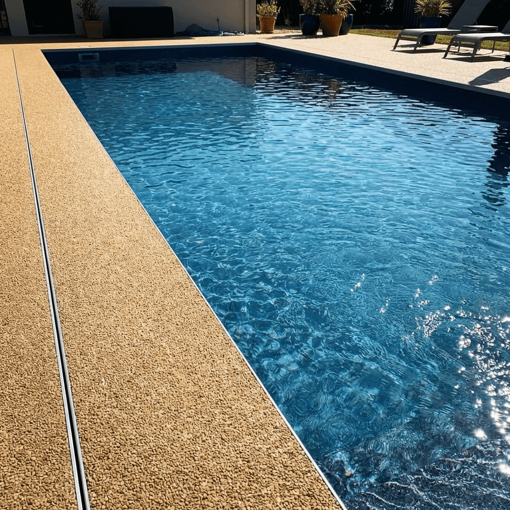 Steinteppich Poolumrandung Verarbeitung Detail