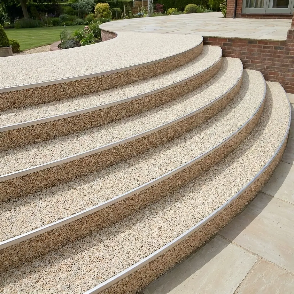 Steinteppich geschwungene Treppe