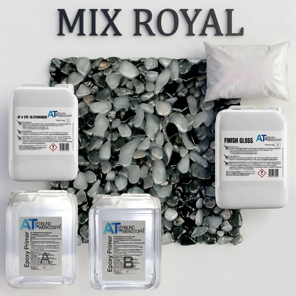Steinteppich Komplett Set | 10kg Marmor | Primer | Binder | Finish | ca. 1m² 