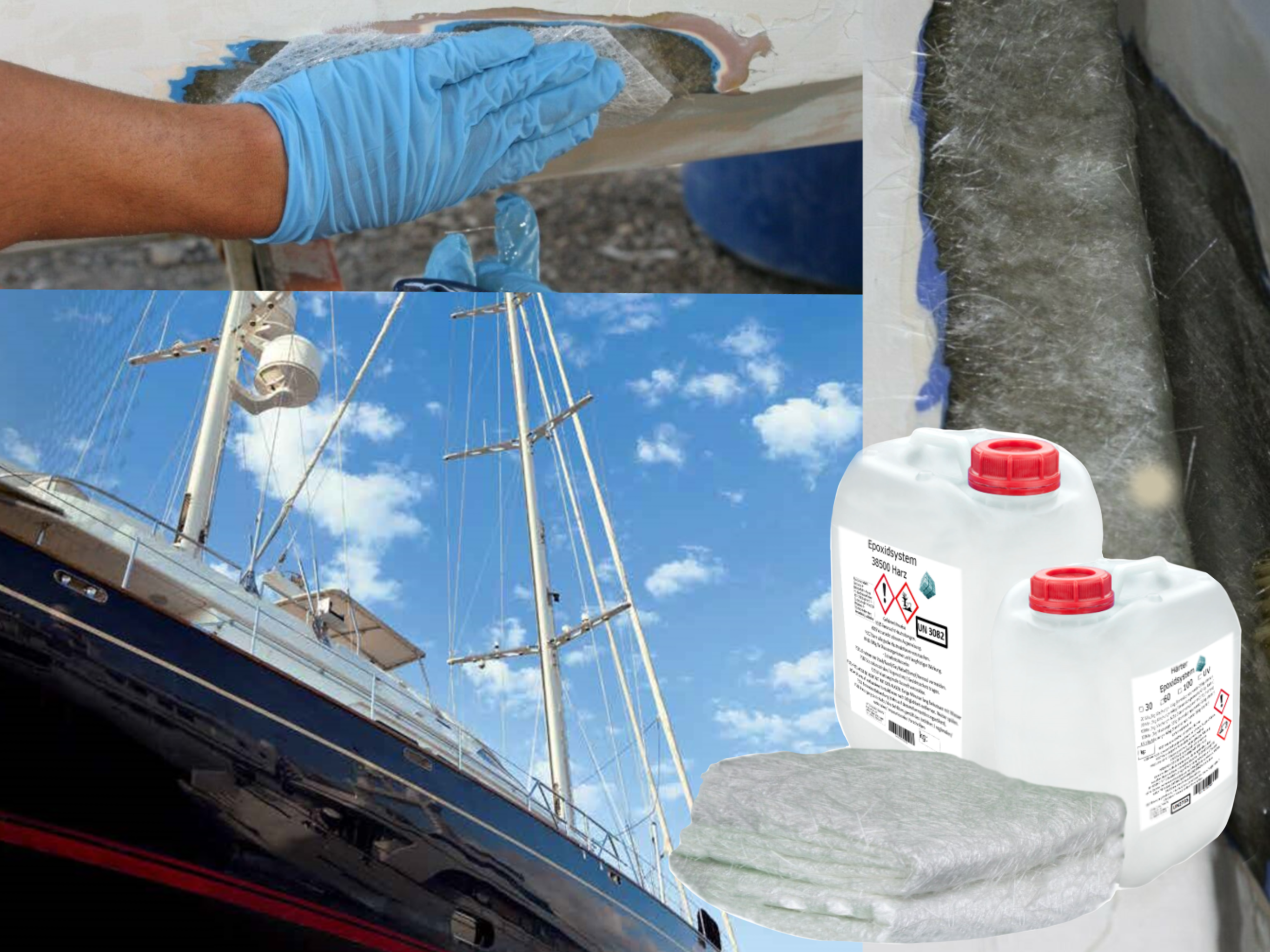 GFK-Set: 3kg Epoxidharz + 2m² Glasfasermatte 375g/m² GFK-Set: 3kg Epoxidharz + 2m² Glasfasermatte 375g/m²