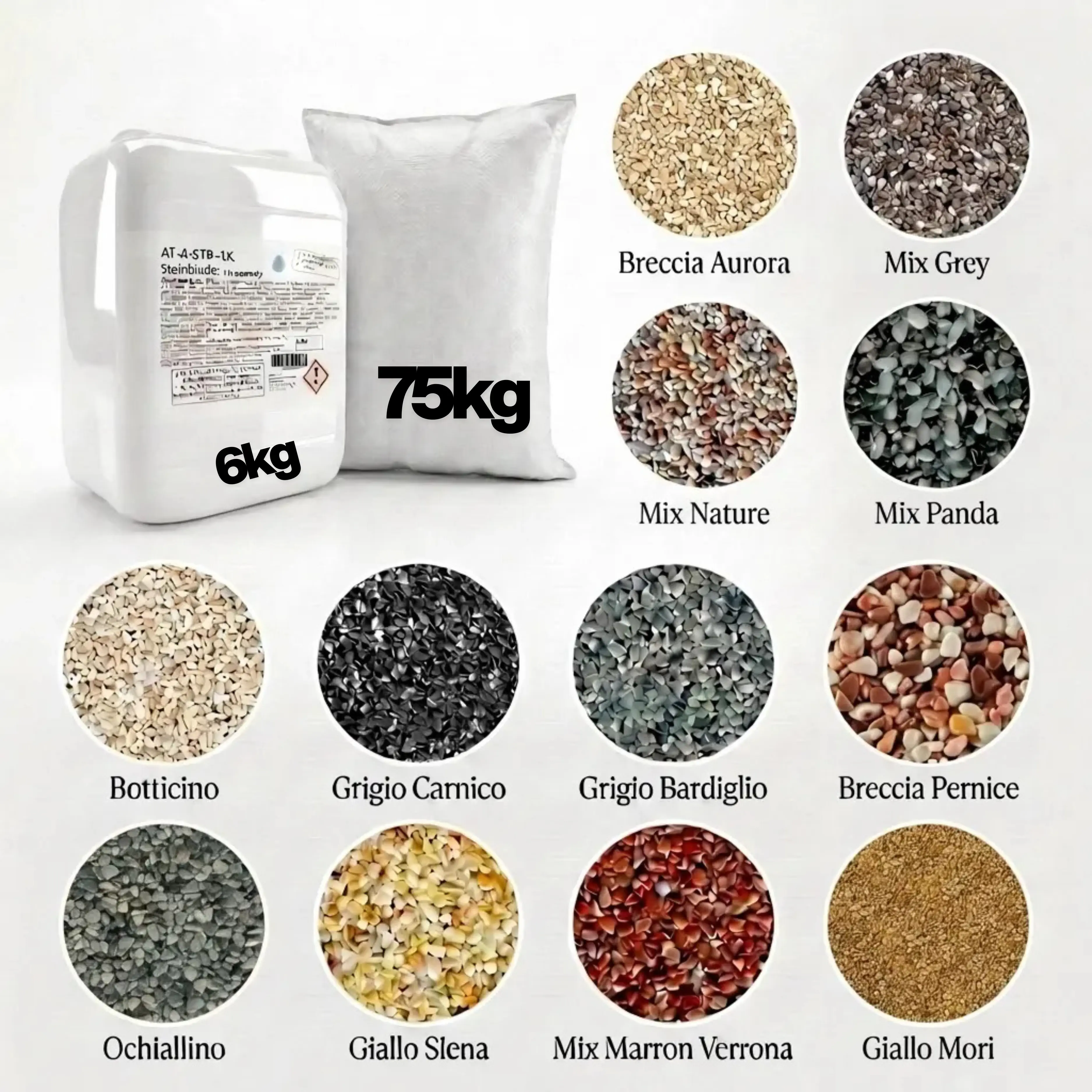 Steinteppich Set | 75kg Marmor | 6kg Binder | ca. 7-7,5m²
