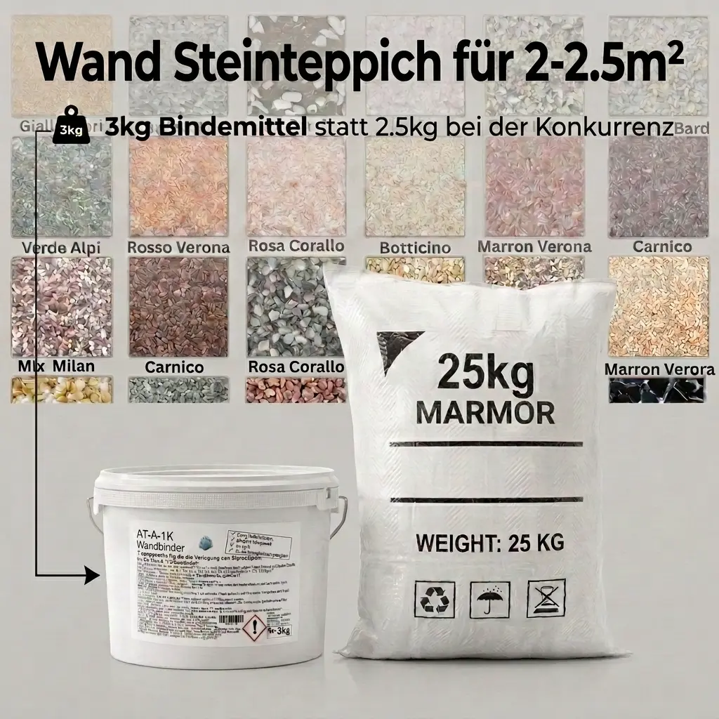 Steinteppich Wand Set | 25kg marmor | 3kg Wandbinder für ca 2,5m²